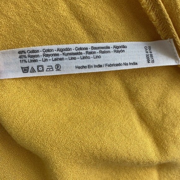 Free People Midi Wrap Dress Women Sz M Yellow Linen Cotton Blend Coastal - Picture 6 of 9